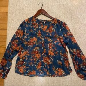 Frye Floral Button-Up Blouse - Navy and Rust